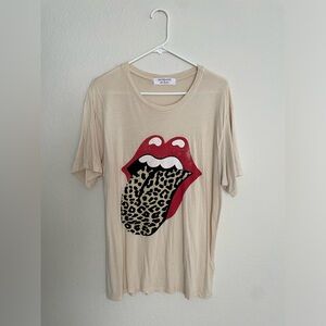 Daydreamer Free People Rolling Stones Leopard Tongue cream band tee shirt medium